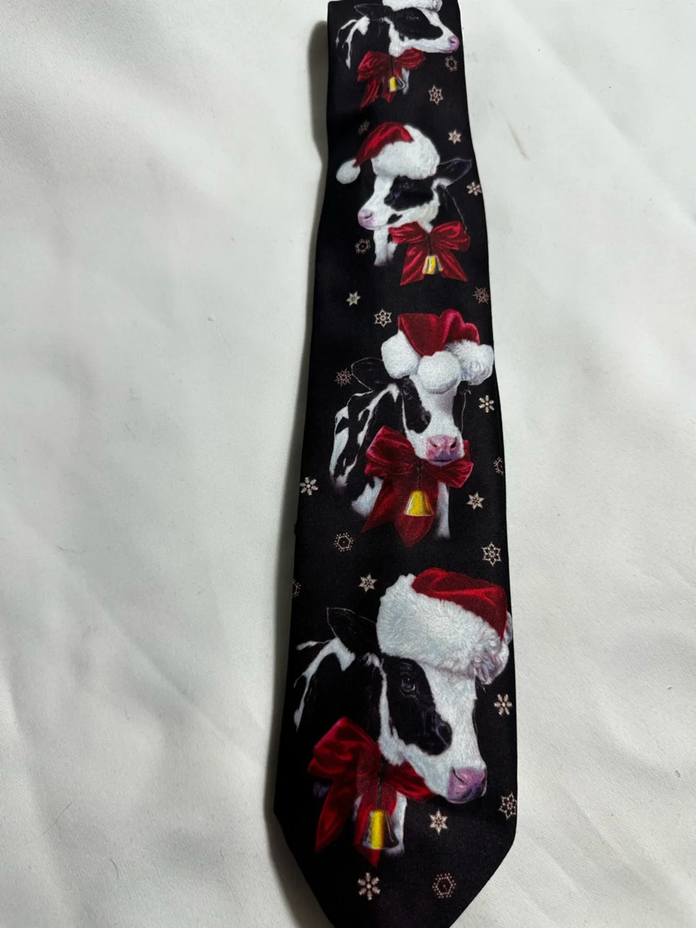 A51. Ralph Marlin Black Tie with Festive Cow and Red Accents